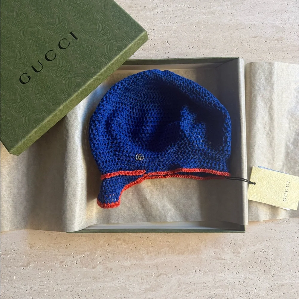 NWT GUCCI Tricot Cotton Hat– GG Logo